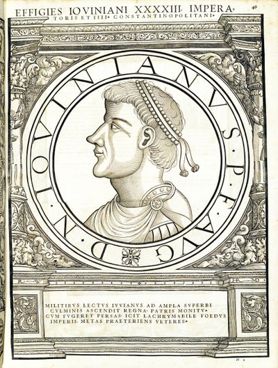 Gioviano, illustrazione da Imperatorum romanorum omnium orientalium et occidentalium verissimae imagines ex antiquis numismatis, xilografia di Rudolph Wyssenbach, stampata da Andreas Gesner, Zurigo da Hans Rudolf Manuel Deutsch